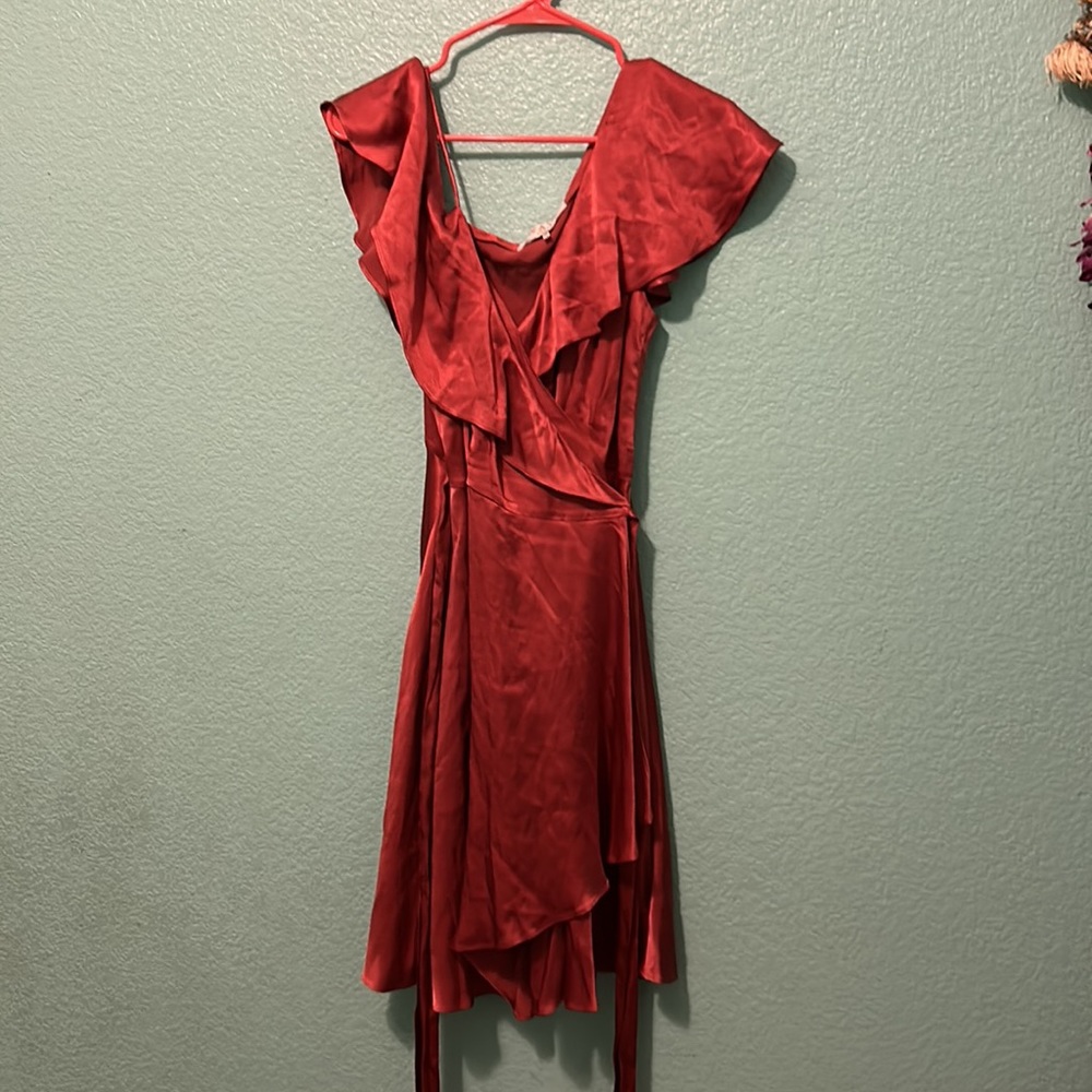 Wayf Satin One Shoulder Wrap Dress